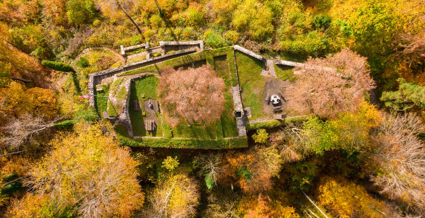 Ruine Altlandenberg ob Bauma aus der Vogelperspektive