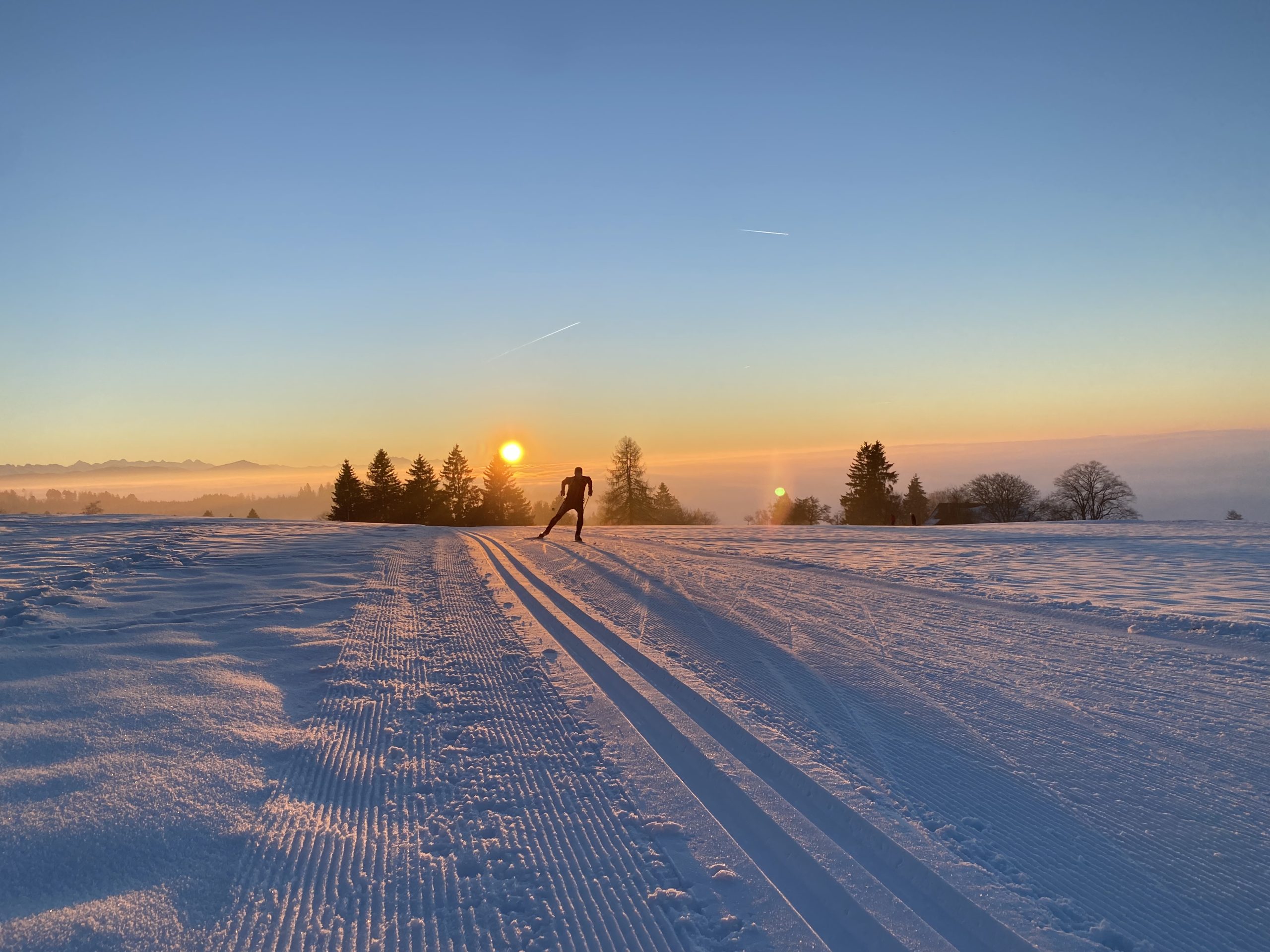 Abendstimmung auf der Stoffelloipe bei Hittnau im Zürcher Oberland